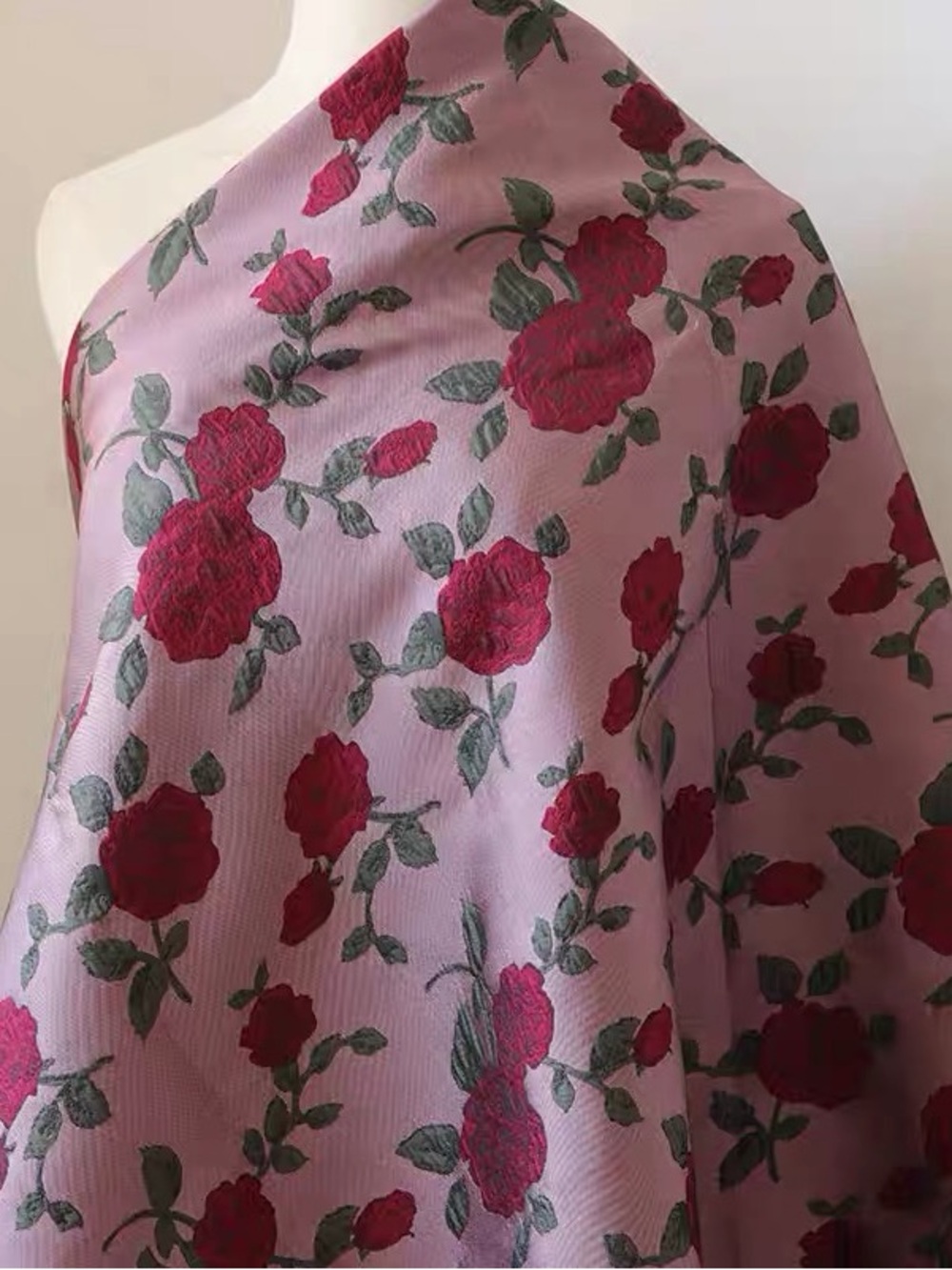 Luxury Rose Floral Jacquard Brocade Fabric - 2 Yards, 61” width